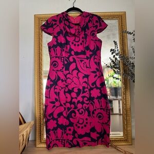 Talbots Black and Pink Sheath Dress with Flutter Sleeves